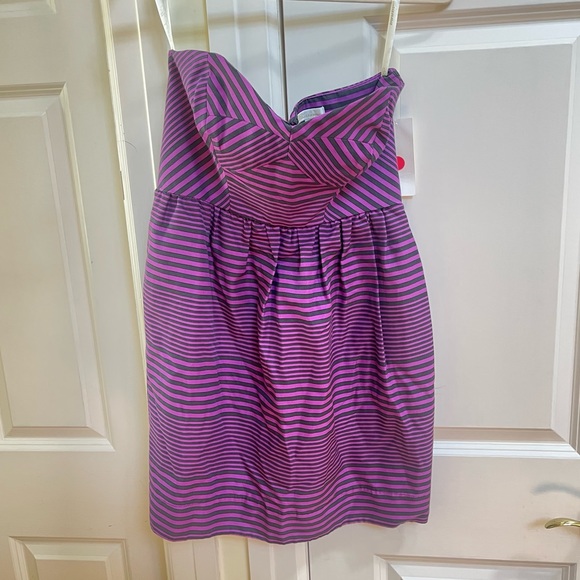 Shoshanna Optical Bustier Purple Striped Dress - Picture 2 of 6